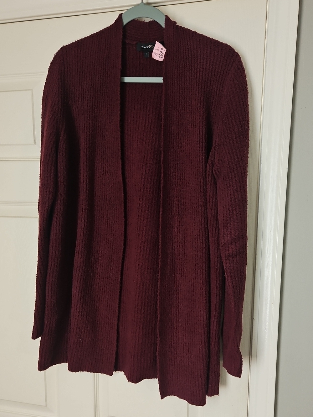 Theory Burgundy Open-Front Knit Cardigan